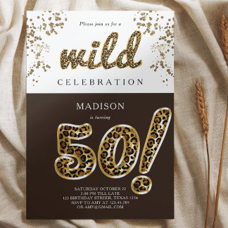 50. Geburtstag Leopard Foil Ballon Script Einladung