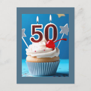 50. Geburtstag Leuchtende Kerzen Cupcake Postkarte
