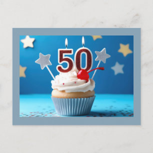50. Geburtstag Lighted Candles Cupcake Personalisi Postkarte