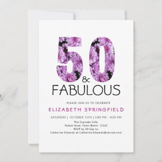 50. Geburtstag Lila Blumengestein Einladung