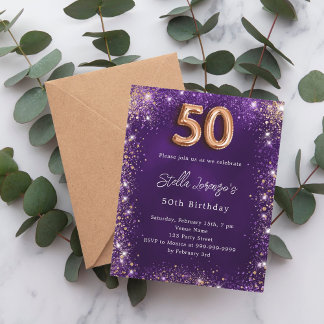 50. Geburtstag lila Rose Gold Einladung