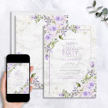 50. Geburtstag Lilac Lavender Watercolor Marmor Einladung<br><div class="desc">Feiern Sie Ihren 50. Geburtstag stilvoll mit diesem schönen 50. Geburtstag Lilac Lavender Gold Watercolor Marmor Einladung! Mit eleganten lila Lavendel- und eukalyptus-blühenden botanischen Elementen, Imitaten goldenen Eckelementen und einem lila Lavendelrahmen vor einem einzigartigen Hintergrund aus Carrera-Marmor aus Imitaten, wird diese Einladung Ihre Gäste begeistern. Darüber hinaus können Sie die...</div>