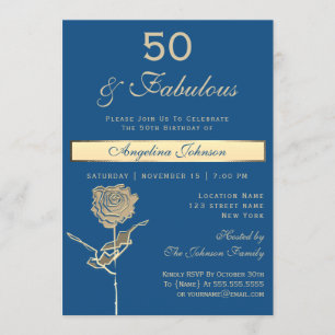 50. Geburtstag Luxus Gold und klassisches Blau Einladung
