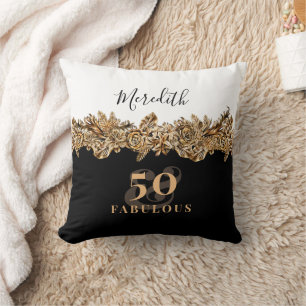 50. Geburtstag Luxus Golden Blume Elegante Klasse Kissen