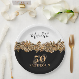 50. Geburtstag Luxus Golden Blume Elegante Klasse Pappteller
