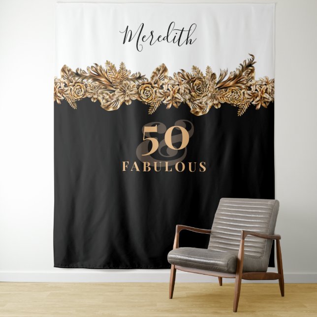 50. Geburtstag Luxus Golden Blume Elegante Klasse Wandteppich (Beispiel)