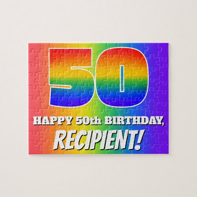50. Geburtstag — mehrfarbiges Regenbogenmuster "50 (Horizontal)
