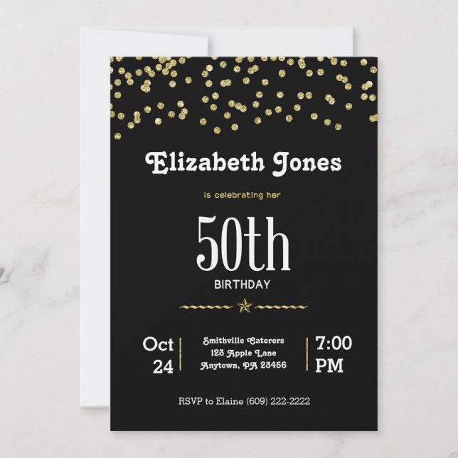 50. Geburtstag mit Glittering Gold Einladung (Vorderseite)