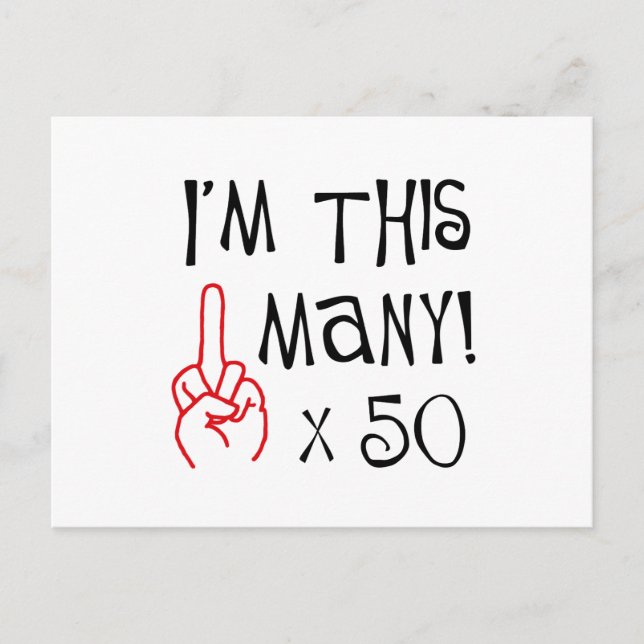 50. Geburtstag Mittelfinger Salute Postkarte (Vorderseite)