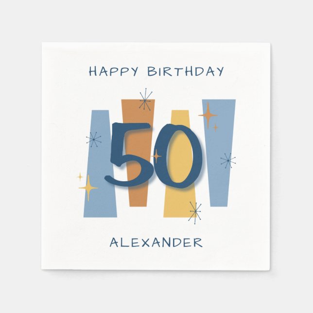 50. Geburtstag Mitten Jahrhundert Modernes Retro B Serviette (Vorderseite)