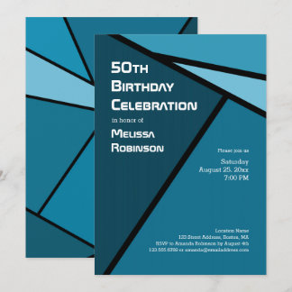 50. Geburtstag Moderne Aquamarine geometrische For Einladung