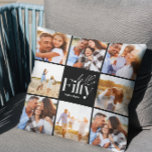 50. Geburtstag moderne Schwarze Foto Collage einfa Kissen<br><div class="desc">Hallo 50. Geburtstag moderne Schwarz Multi-Foto Collage Kissen Wohngestaltung Geschenk . Modernes Skripttextdesign. Teil einer Sammlung.</div>