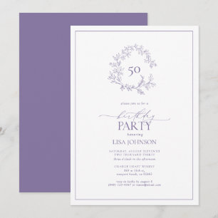 50. Geburtstag Modernes Lilac Lavender Leafy Wappe Einladung