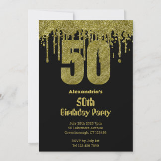 50. Geburtstag modernes Party aus schwarzem Glitze Einladung