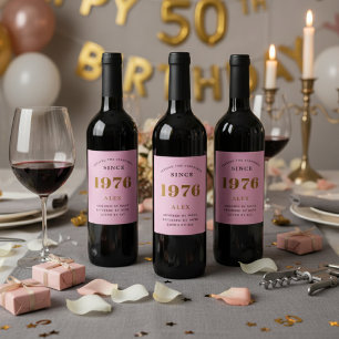 50. Geburtstag Name 1976 Rosa Gold Elegant Chic Weinetikett