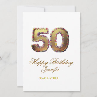 50. Geburtstag Name Datum Jahr Gold floral fett Einladung