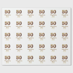 50. Geburtstag Name Datum Jahr Gold floral fett Geschenkpapier