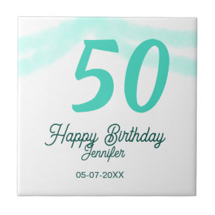 50. Geburtstag Name Datum Jahr grün Pastell fett Fliese