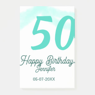 50. Geburtstag Name Datum Jahr grün Pastell fett Post-it Klebezettel