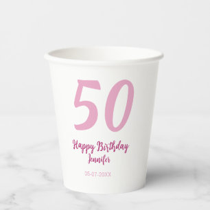 50. Geburtstag Name Datum Jahr pink rot fett Pappbecher