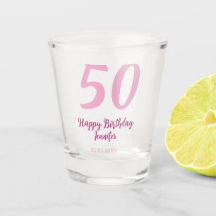 50. Geburtstag Name Datum Jahr pink rot fett Schnapsglas