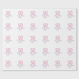 50. Geburtstag Name Datum Jahr Pink Vorlage Geschenkpapier