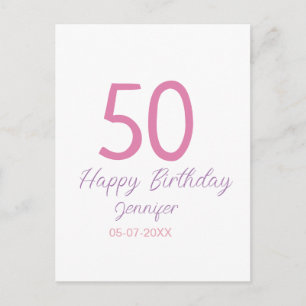 50. Geburtstag Name Datum Jahr Pink Vorlage Postkarte