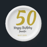 50. Geburtstag Name Datum Jahr schwarze Vorlage ge Pappteller<br><div class="desc">bearbeitbares Design</div>