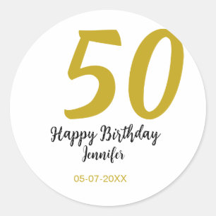 50. Geburtstag Name Datum Jahr schwarze Vorlage ge Runder Aufkleber