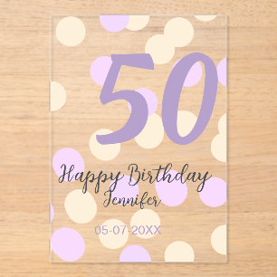 50. Geburtstag Name Datum lila orange Punkte Acryleinladungen