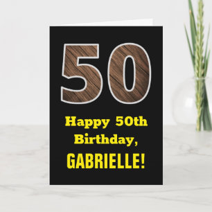50. Geburtstag: Name, Falsches Holzstrukturmuster  Karte