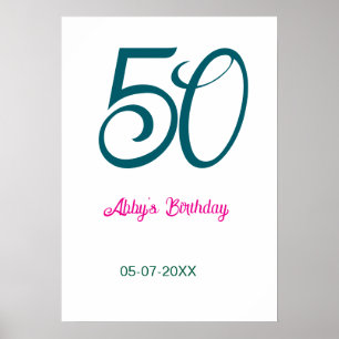 50. Geburtstag Name Jahr Türkis Pink Fett Poster