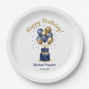 50. Geburtstag Navy Blau Ballon Torte Pappteller