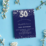 50. Geburtstag navy blauen Sterne glamourös Einladung<br><div class="desc">Eine moderne,  stilvolle und glamouröse Einladung zu einer 50. Geburtstagsfeier. Ein marineblau-blauer Hintergrund,  mit Imitaten verziert,  die silberne Sterne tragen. Personalisieren Sie Ihren Namen und Ihre Party-Daten und fügen Sie diese hinzu. Nummer 50 wird mit einem Schriftart im Ballonstil geschrieben.</div>