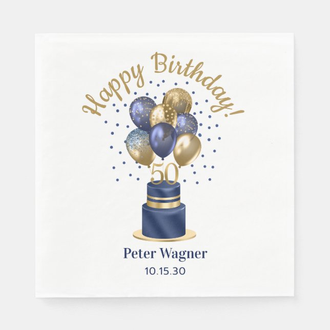 50. Geburtstag Navy Blue Balloon Cake Serviette (Vorderseite)