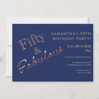 50. Geburtstag Navy Blue Gold Party Einladung