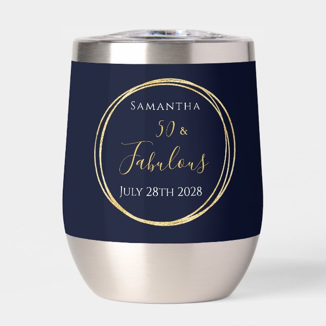 50. Geburtstag Navy Gold Personalisiertes Gastgesc (Vorderseite)