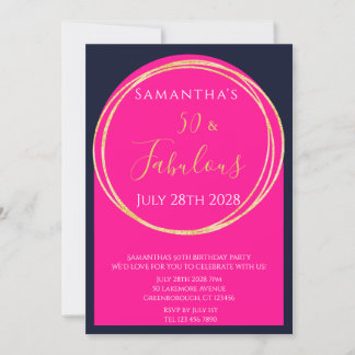 50. Geburtstag Navy Hot Pink Geburtstag Einladung