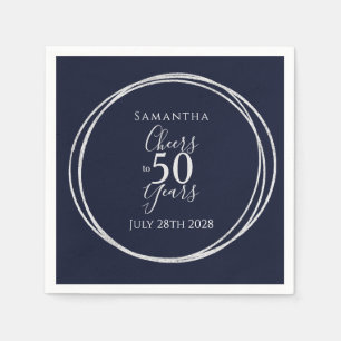 50. Geburtstag Navy Silver Cheers bis 50 Jahre Par Serviette