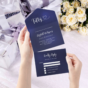 50. Geburtstag navyblau silberne RSVP All In One Einladung