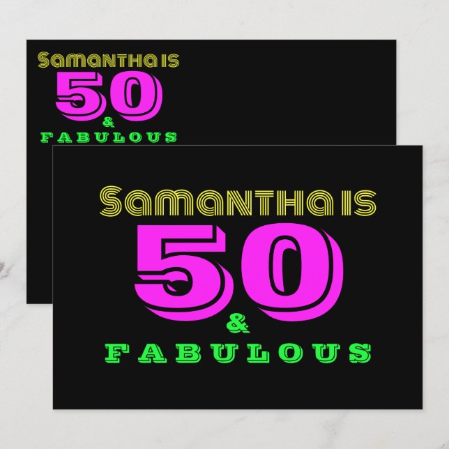 50. Geburtstag Neon 50 und Fabulous Einladung (Vorne/Hinten)