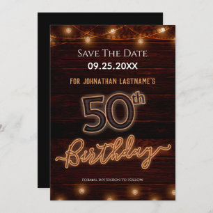 50. Geburtstag Neon Save the Date Einladung