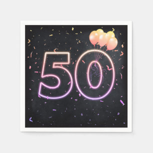 50. Geburtstag Neon Sign auf Black Napkins Serviette