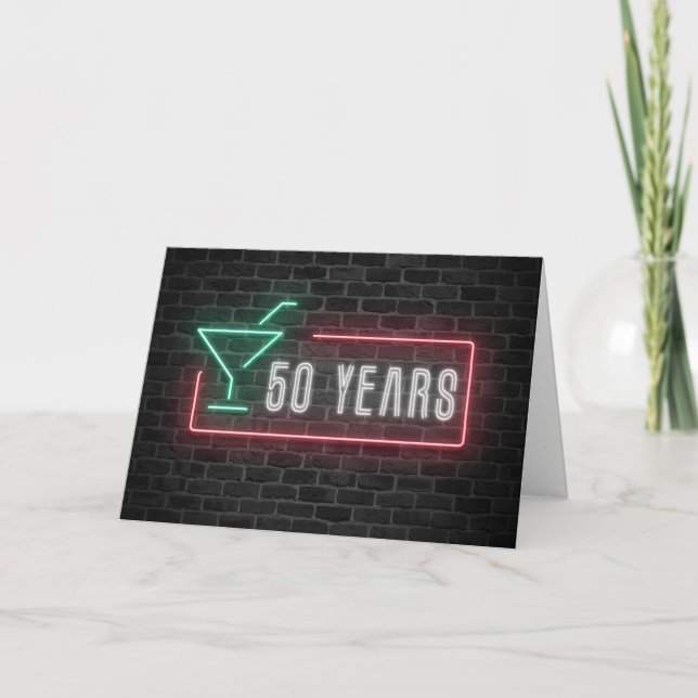 50. Geburtstag Neon Sign auf Brick Karte (Vorderseite)