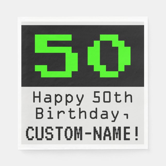 50. Geburtstag - Nerdy / Geeky Style "50" & Name Serviette (Vorderseite)