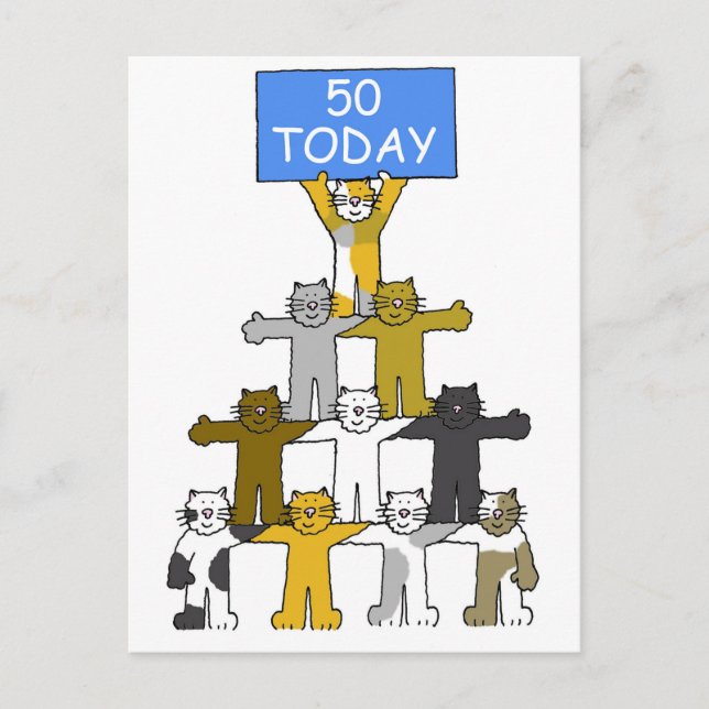 50. Geburtstag Niedlicher Cartoon Katzen Postkarte (Vorderseite)