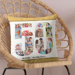 50. Geburtstag Nr. 50 Fotocollage neutral Kissen<br><div class="desc">Personalisiertes 50. Geburtstagsgeschenk. Dieses individuelle dekorative Kissen hat eine gepflegte Collage aus Foto, die in eine Zahl 50 geformt ist, mit beigefarbenem, neutralem Sand / gelbgestrichenen Rändern und einer modernen Bronze-Typografie. Die Vorlage ist für Sie bereit, Ihre Fotos hinzuzufügen, im Uhrzeigersinn um jede Nummer zu arbeiten, sowie Ihren Namen und...</div>