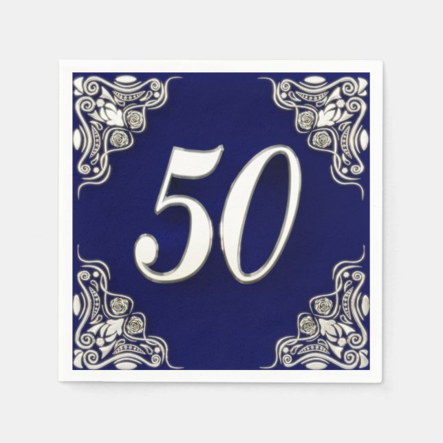 50. Geburtstag oder Jahrestag Regal Silver Blue Serviette (Vorderseite)