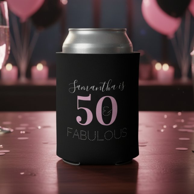 50. Geburtstag Personalisiert Schwarzes Rosa Dosenkühler (Von Creator hochgeladen)