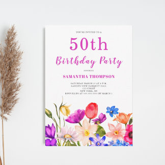 50. Geburtstag Pink Floral Einladung